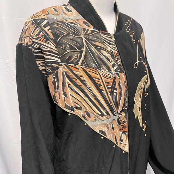 80’s Workout Mom Vintage Nancy Bolen Embroidered Track Jacket Plant Print Sz 14 - Picture 4 of 16